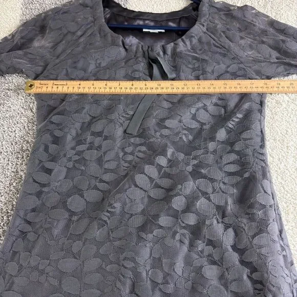 Garnet Hill Dress womens size 4 Boheme Easy Lace shift front Tie Romance Gray - Picture 6 of 13
